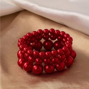 Brand New: Red pearl beaded bracelet set of 3